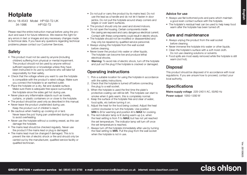 Page n°1 - Manuel utilisateur Clas Ohlson HP102-T2