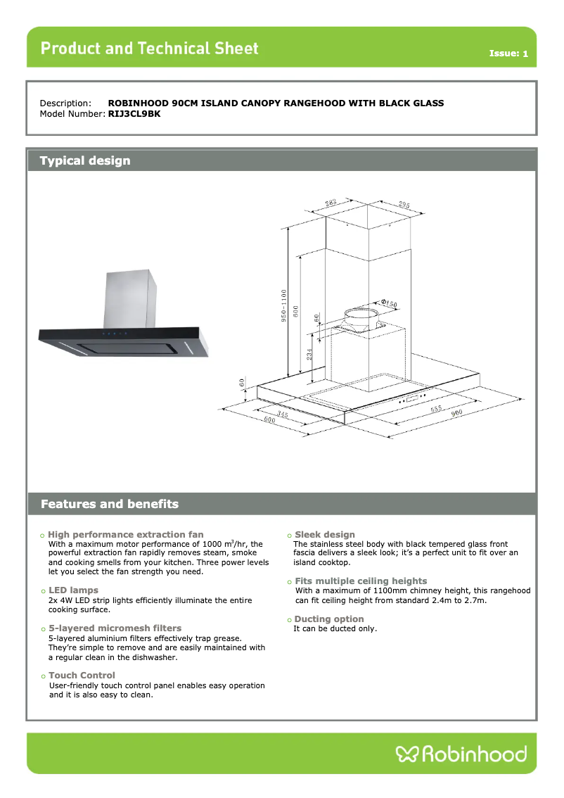 Página 1 del manual Ficha técnica Robinhood RIJ3CL9BK