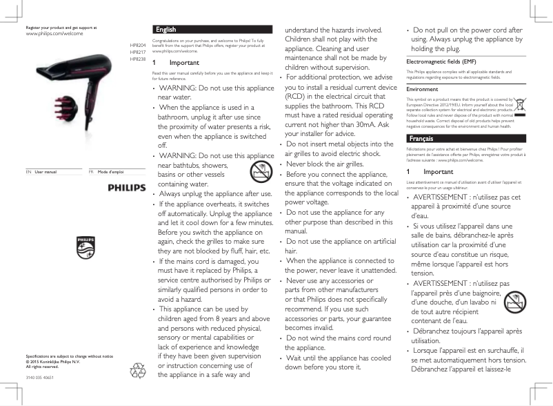Page n°1 - Manuel utilisateur Philips ThermoProtect HP8204