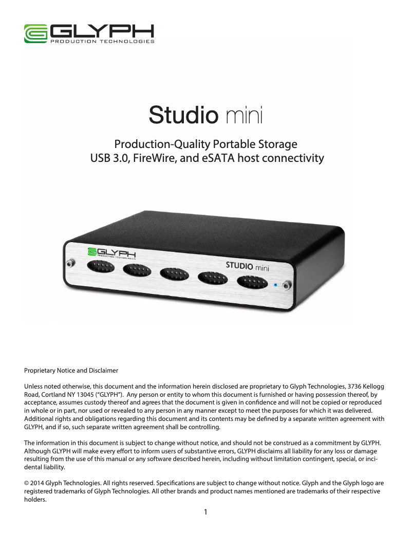 Página 1 del manual Manual de usuario Glyph Studio mini