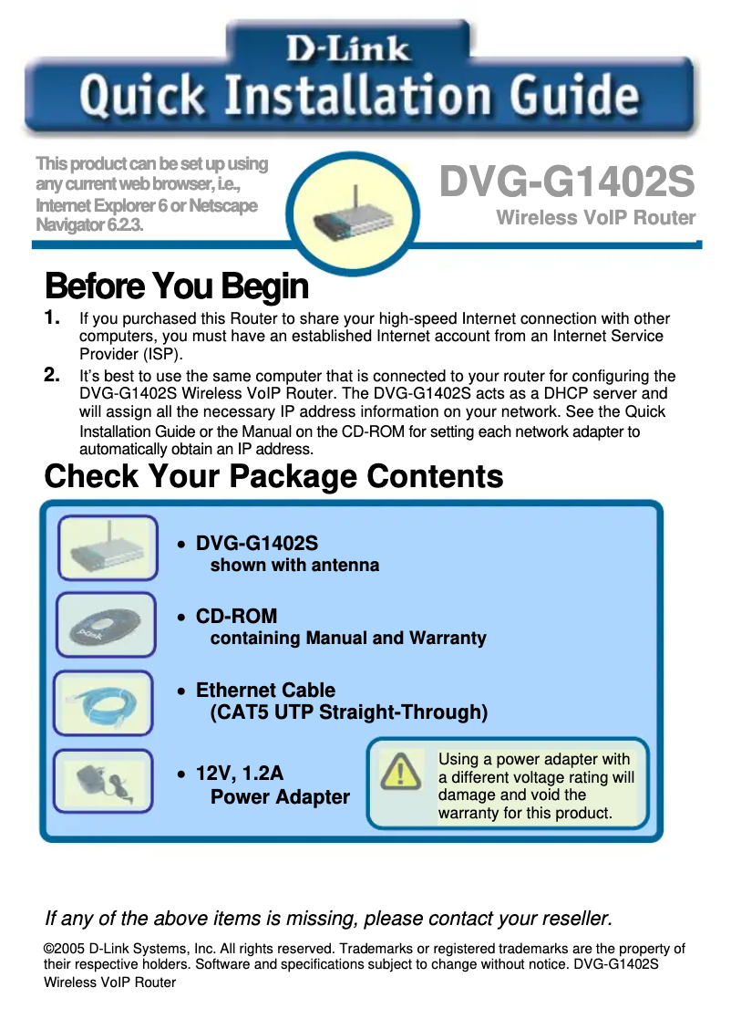 Image de la première page du manuel de l'appareil DVG-G1402S