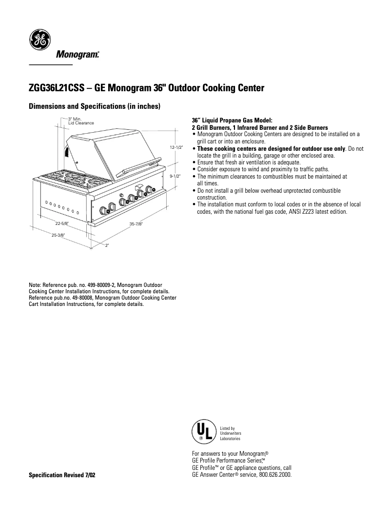 Página 1 del manual Ficha técnica GE ZGG36L21CSS