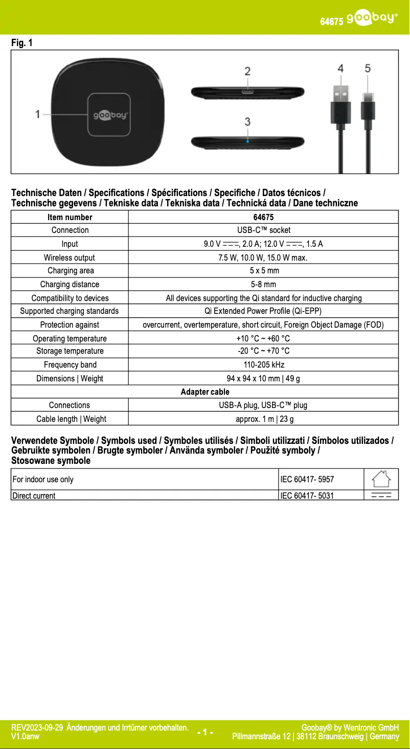 Page 1 de la notice Manuel utilisateur Goobay 64675