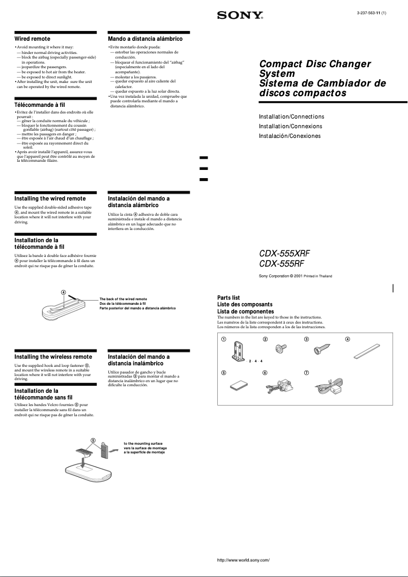 Page n°1 - Guide d'installation Sony CDX-555RF
