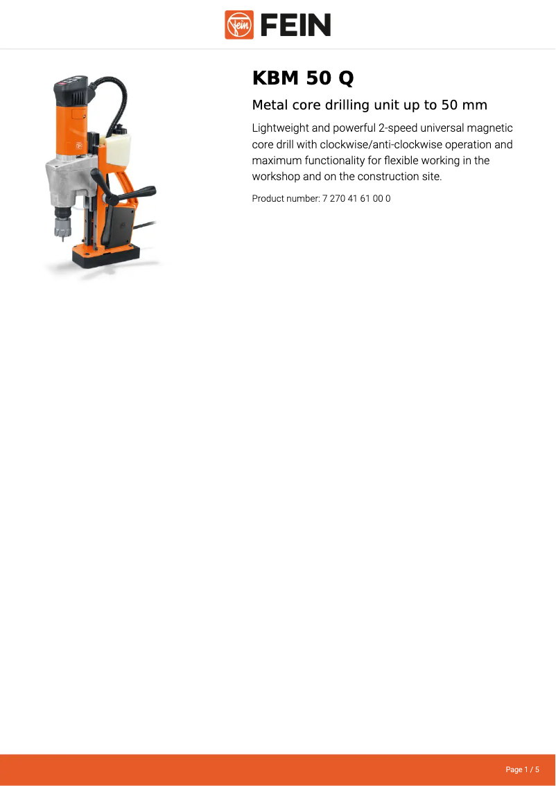 Page 1 de la notice Fiche technique Fein KBM 50 Q