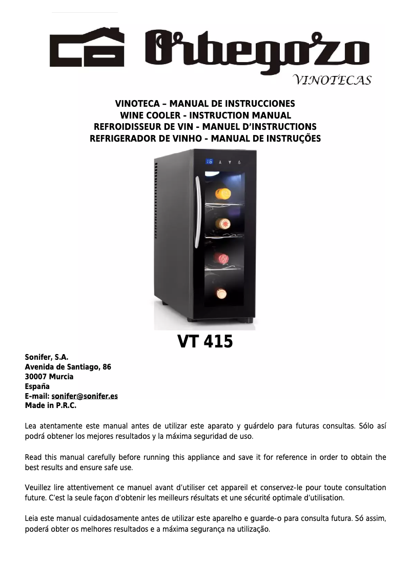 Page n°1 - Manuel utilisateur Orbegozo VT 415