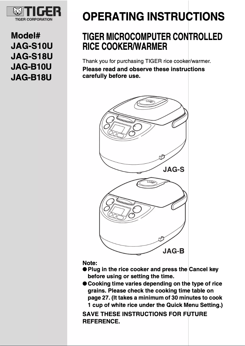 Page 1 de la notice Manuel utilisateur Tiger JAG-S18U