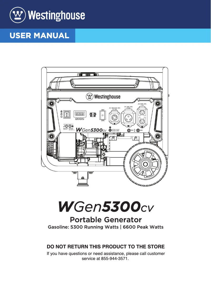 Page n°1 - Manuel utilisateur Westinghouse WGen5300cv