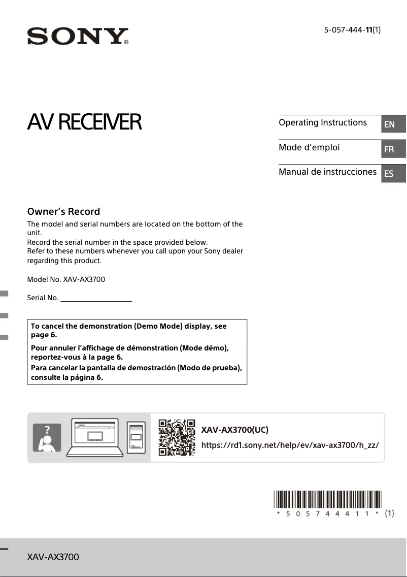 Imagen de la primera página del manual del dispositivo XAV-AX3700