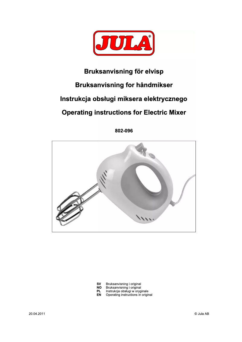 Image de la première page du manuel de l'appareil 802-096