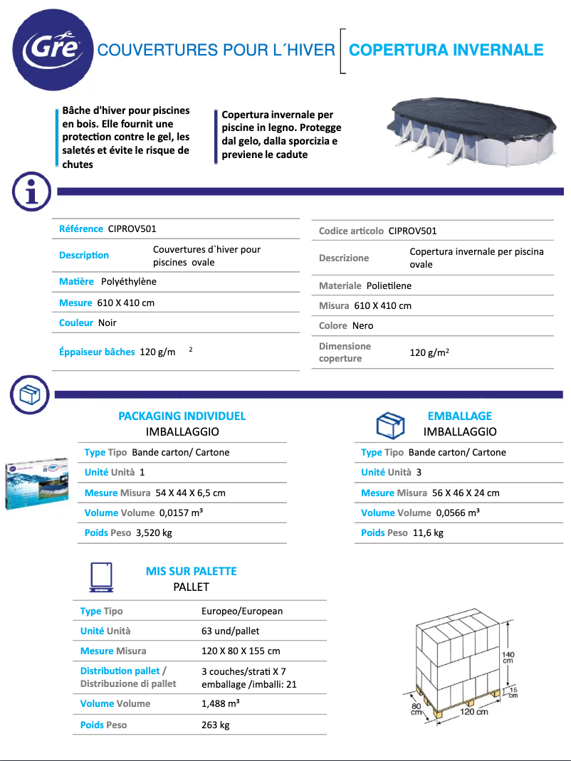 Page 1 de la notice Fiche technique Gre CIPROV501