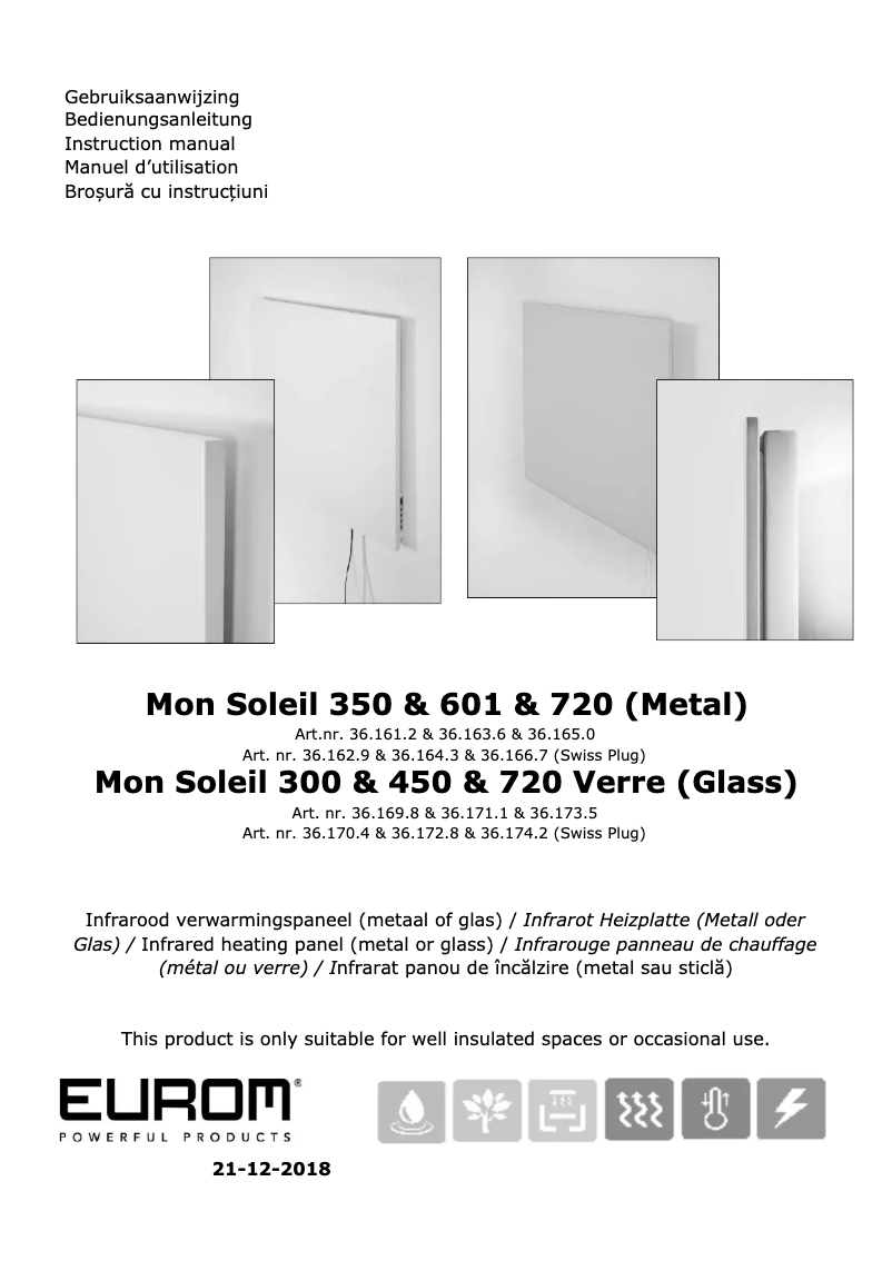 Page 1 de la notice Manuel utilisateur Eurom Mon Soleil 601