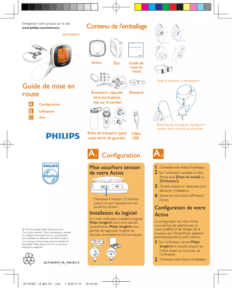 Page n°1 - Guide de démarrage rapide Philips Activa ACT101M