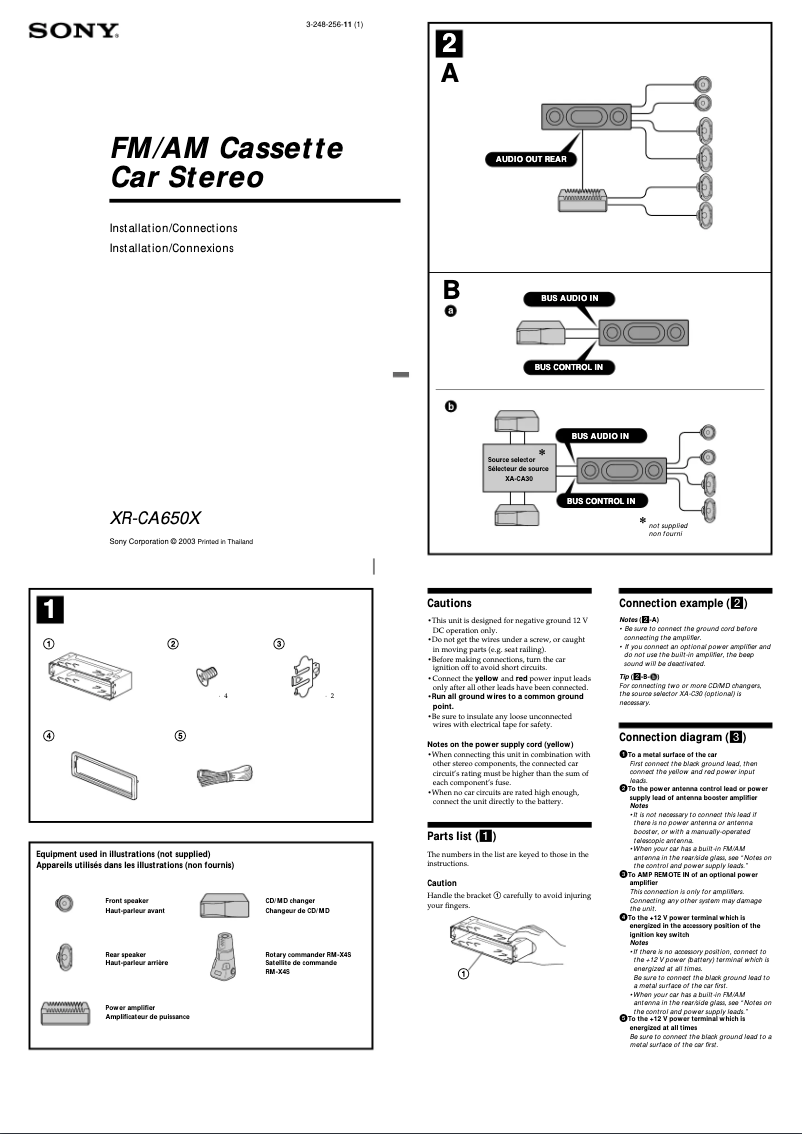 Page n°1 - Guide d'installation Sony XR-CA650X