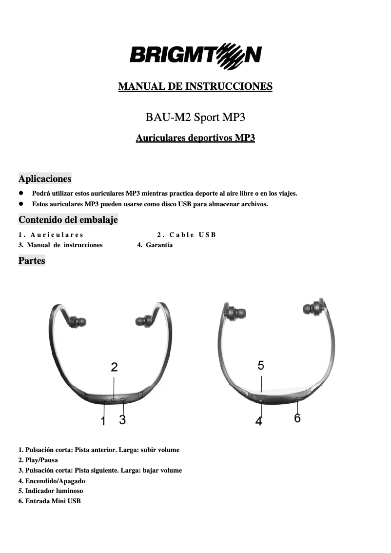 Page 1 de la notice Manuel utilisateur Brigmton BAU-M2