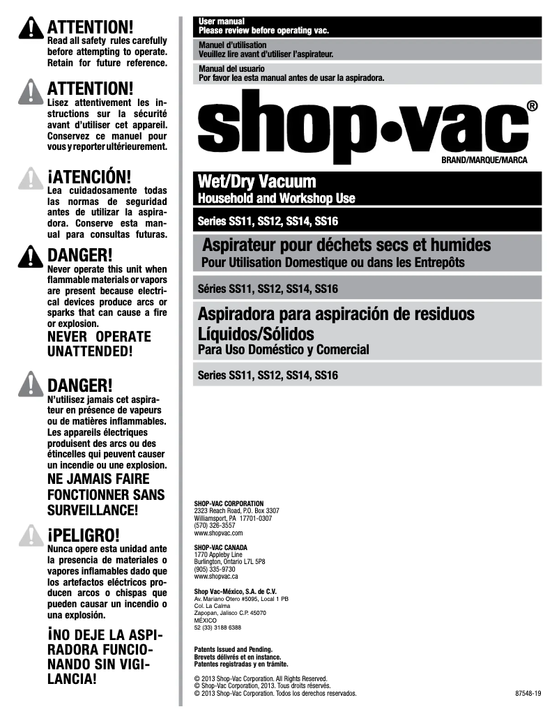 Page 1 of the manual User Manual Shop-Vac 5985000