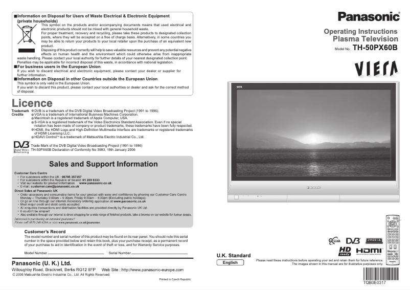 Image de la première page du manuel de l'appareil TH-50PX60B