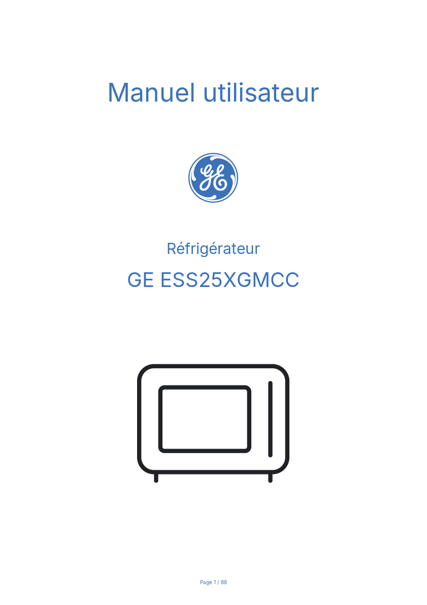 Page n°1 - Manuel utilisateur GE ESS25XGMCC