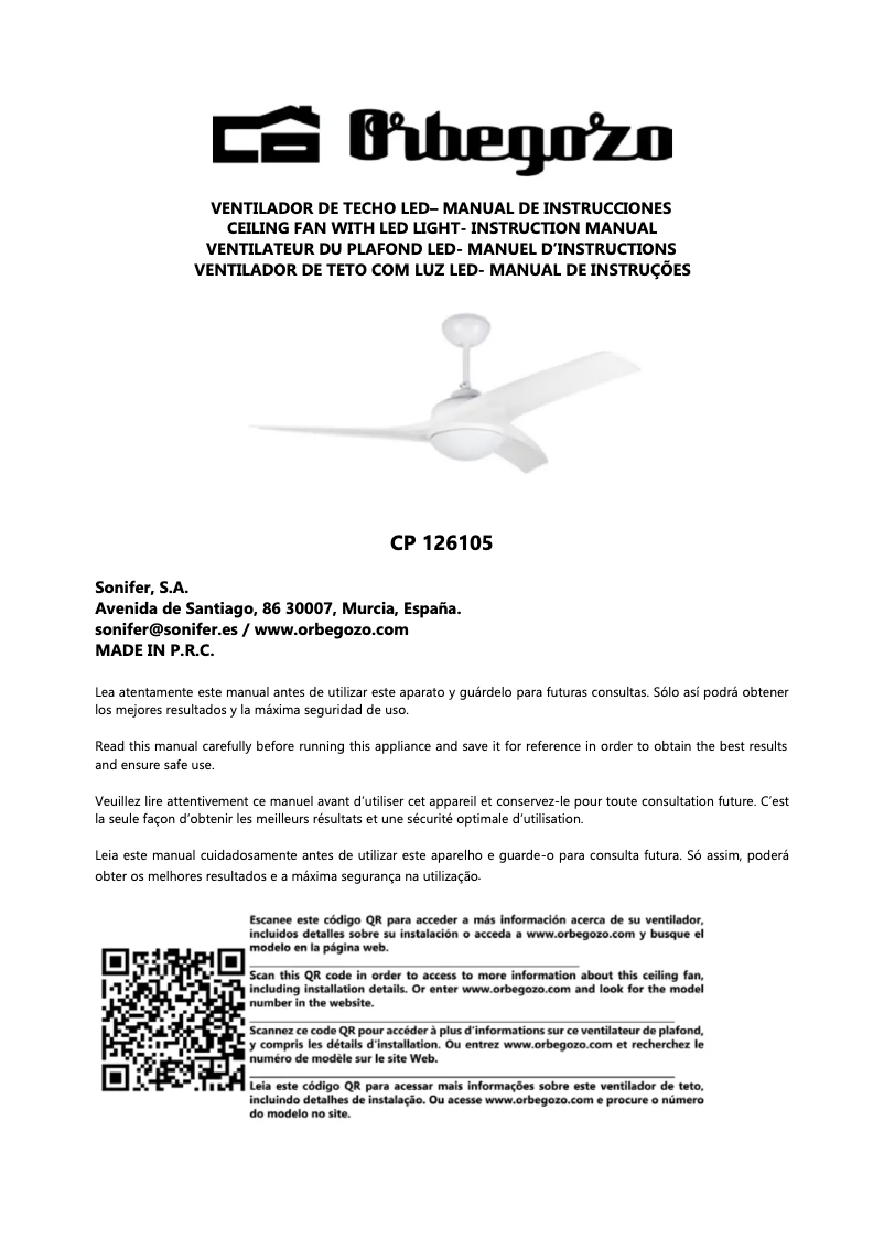 Page n°1 - Manuel utilisateur Orbegozo CP 126105