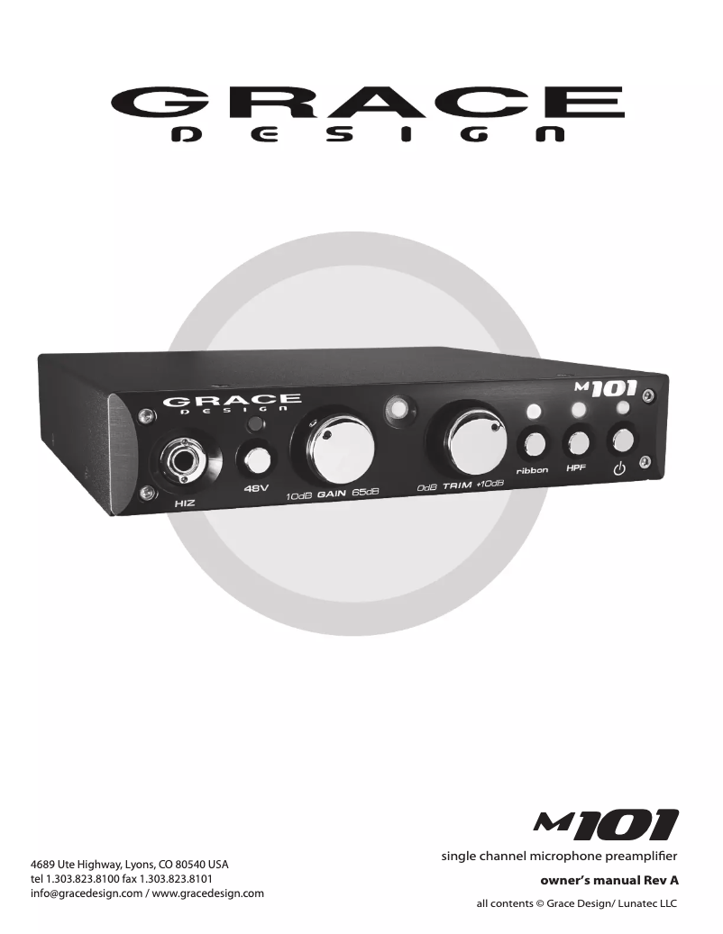 Page n°1 - Manuel utilisateur Grace Design M101