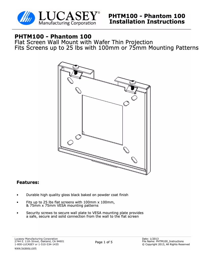 Page n°1 - Manuel utilisateur Lucasey PHTM100