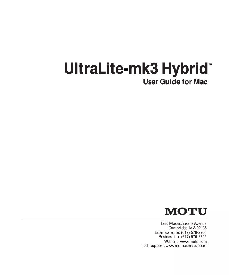 Page 1 de la notice Manuel utilisateur Motu UltraLite Mk3 Hybrid