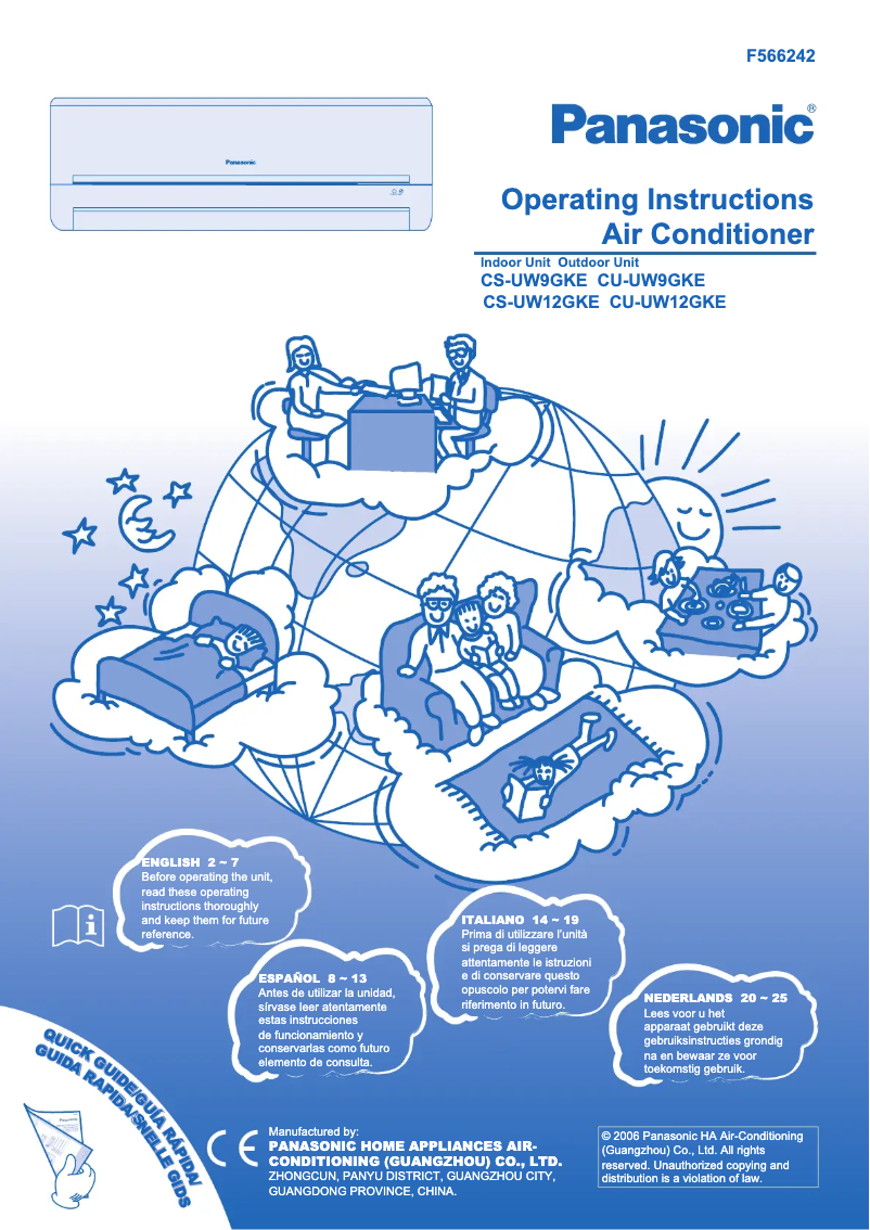 Page 1 de la notice Manuel utilisateur Panasonic CU-UW12GKE
