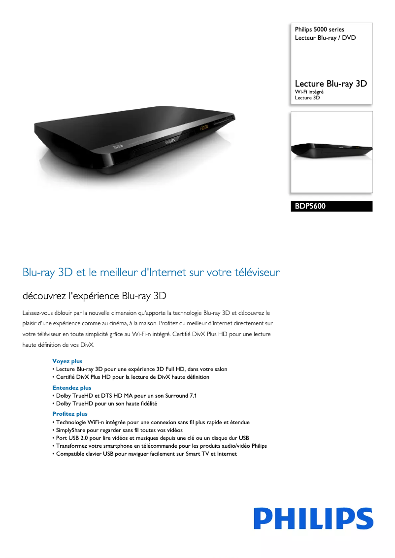 Image de la première page du manuel de l'appareil BDP5600