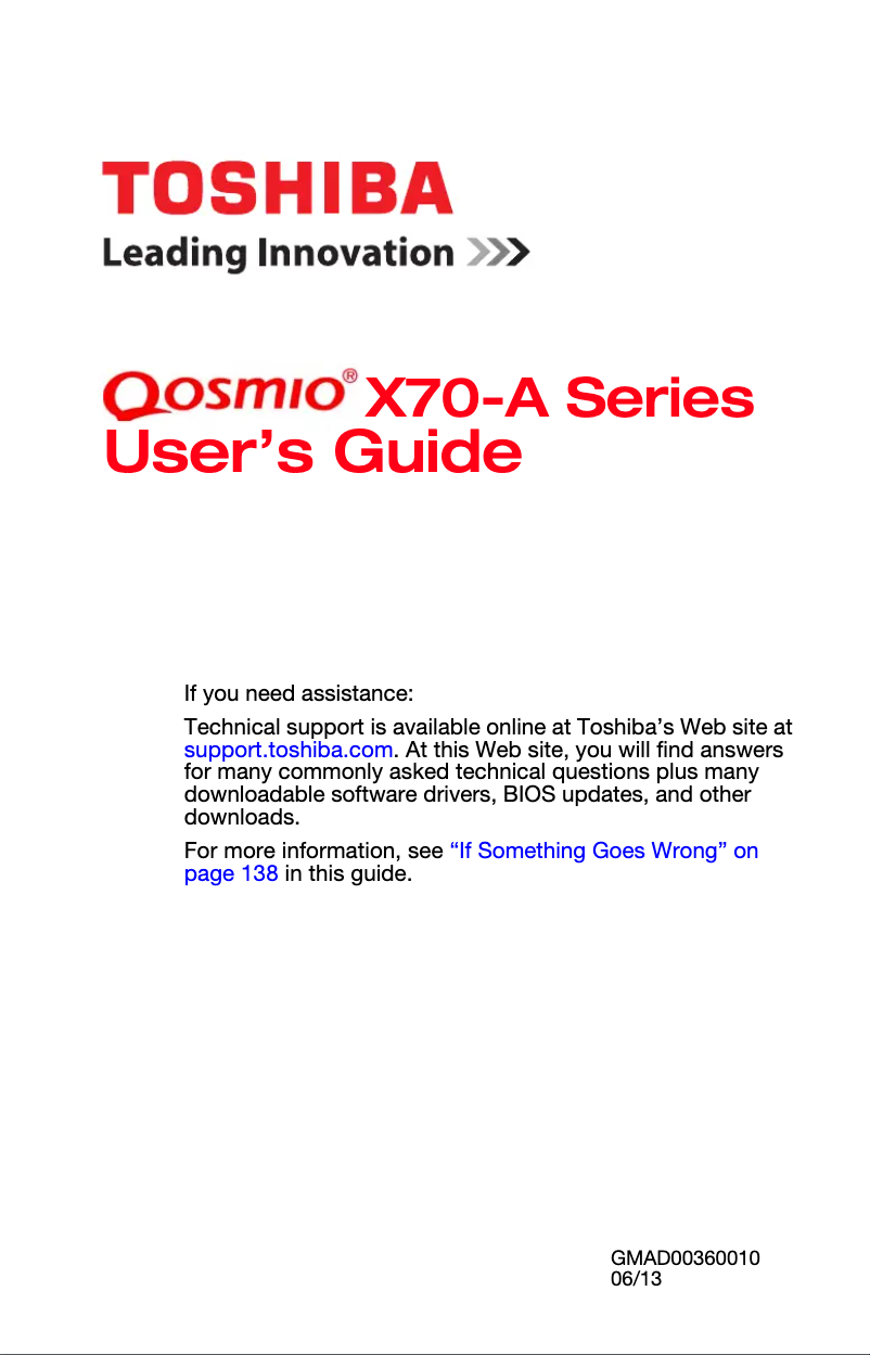 Page n°1 - Manuel utilisateur Toshiba Qosmio X70