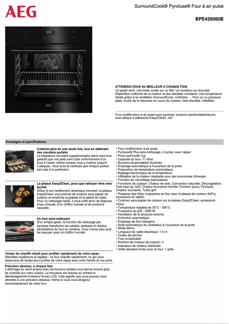 Page 1 de la notice Fiche technique AEG BPE435060B