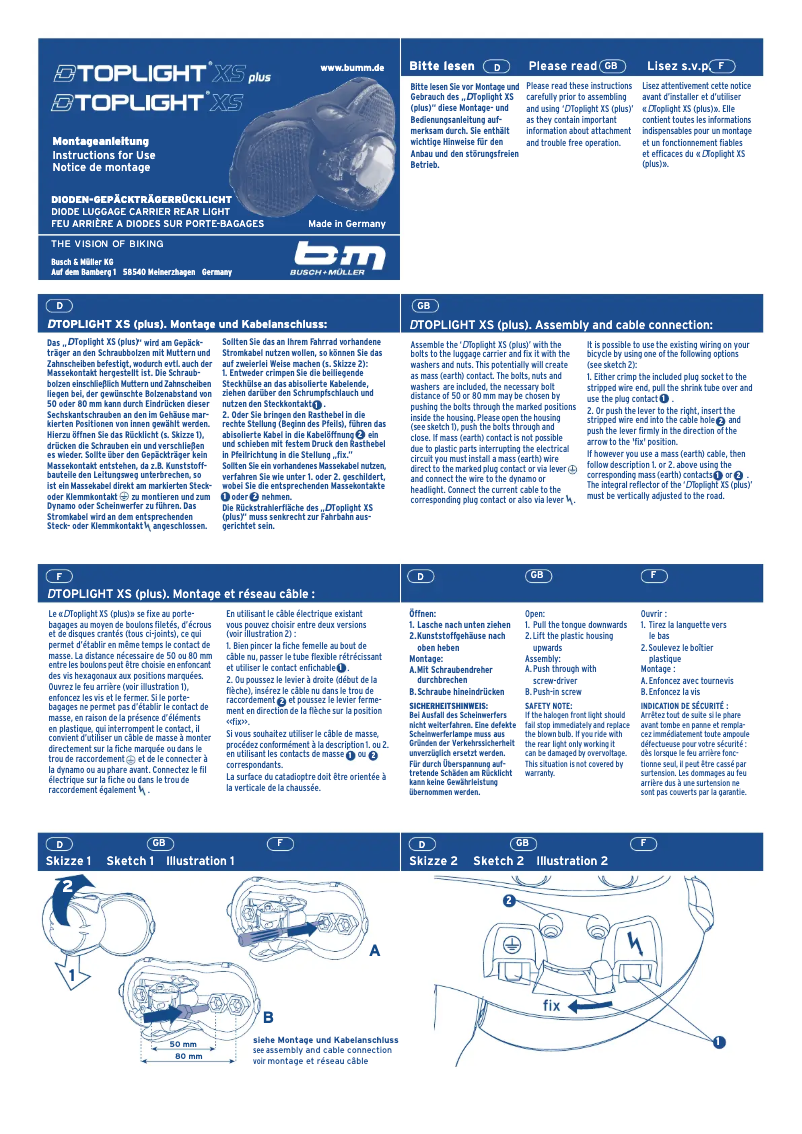 Page n°1 - Manuel utilisateur Busch + Müller D-TOPLIGHT XS plus