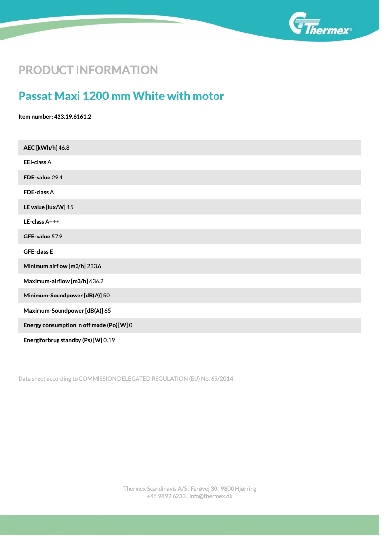 Page n°1 - Fiche technique Thermex Passat Maxi