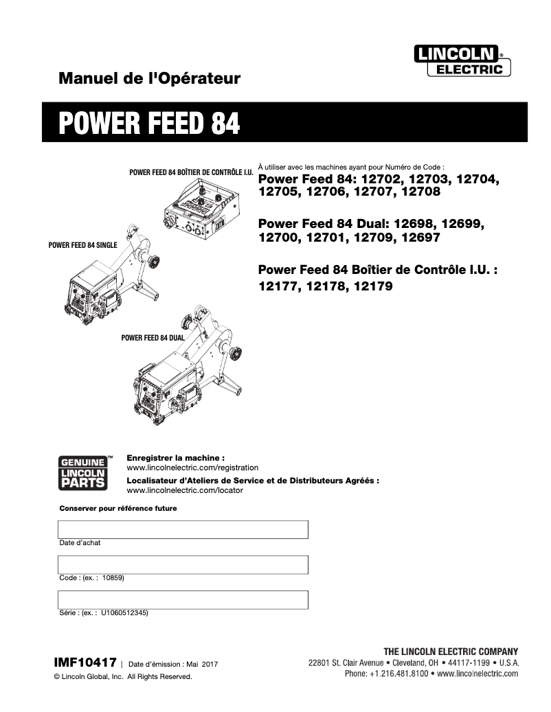 Página 1 del manual Manual de usuario Lincoln Electric Power Feed 84