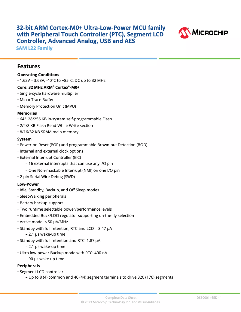 Page 1 de la notice Manuel utilisateur Microchip ATSAML22G16A