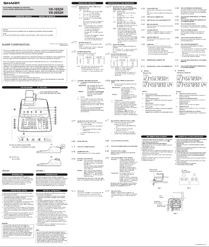 Page n°1 - Manuel utilisateur Sharp VX-1652H