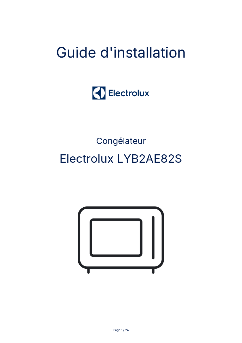 Page n°1 - Guide d'installation Electrolux LYB2AE82S