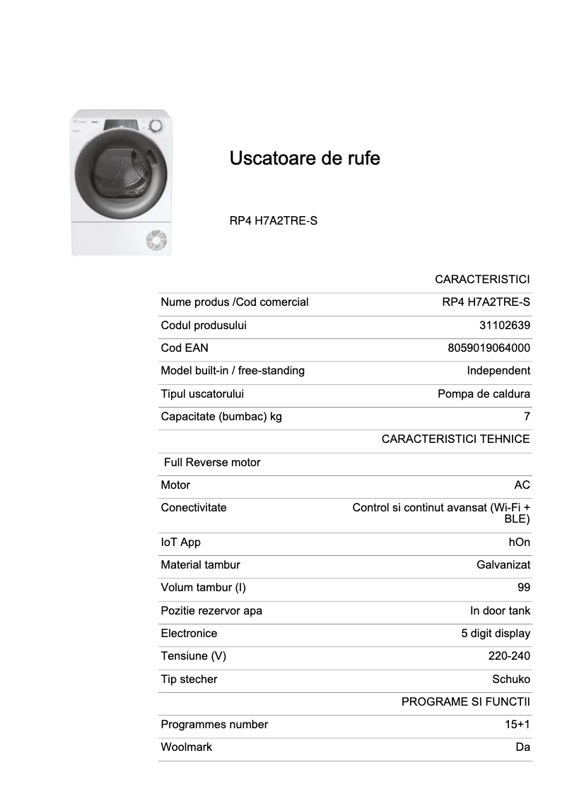 Image de la première page du manuel de l'appareil RP4 H7A2TRE-S
