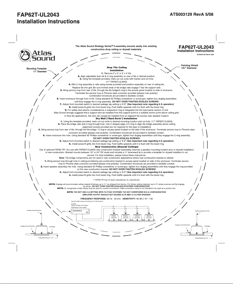 Page 1 de la notice Guide d'installation Atlas Sound FAP62T-UL2043
