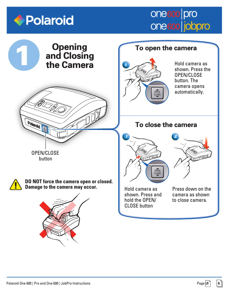 Page 1 de la notice Manuel utilisateur Polaroid One600 JobPro