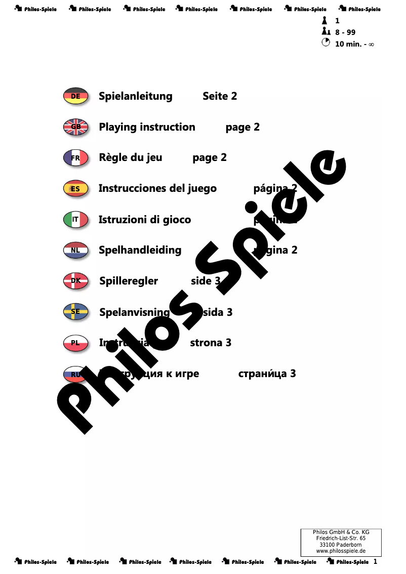 Page 1 de la notice Manuel utilisateur Philos Solitaire groß