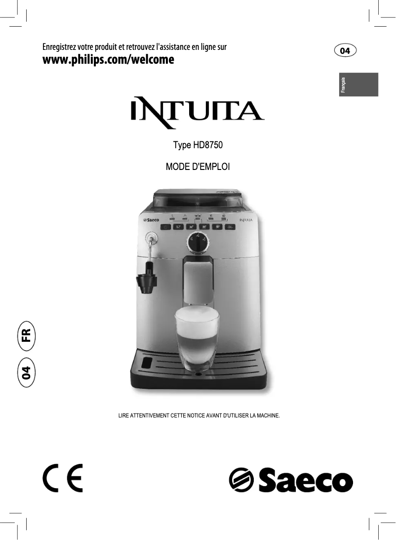 Page 1 of the manual User Manual Philips Saeco Intuita HD8750