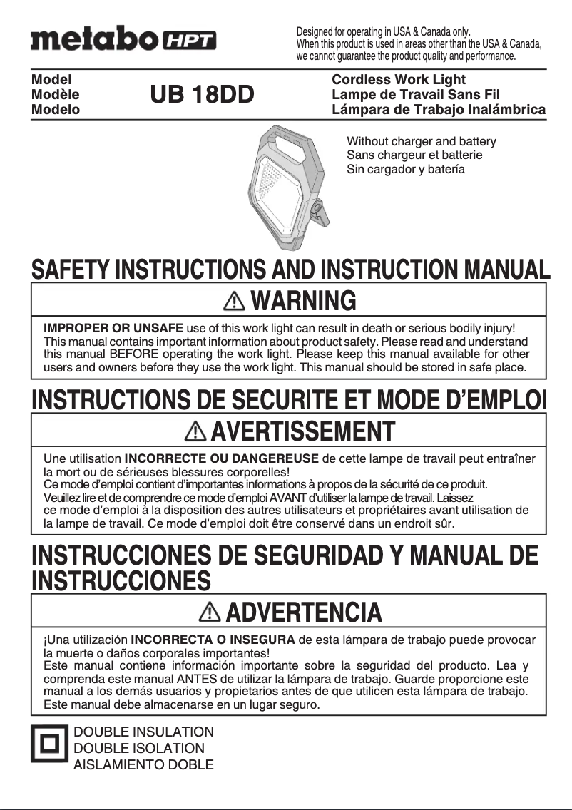 Page n°1 - Manuel utilisateur Metabo UB18DDQ4
