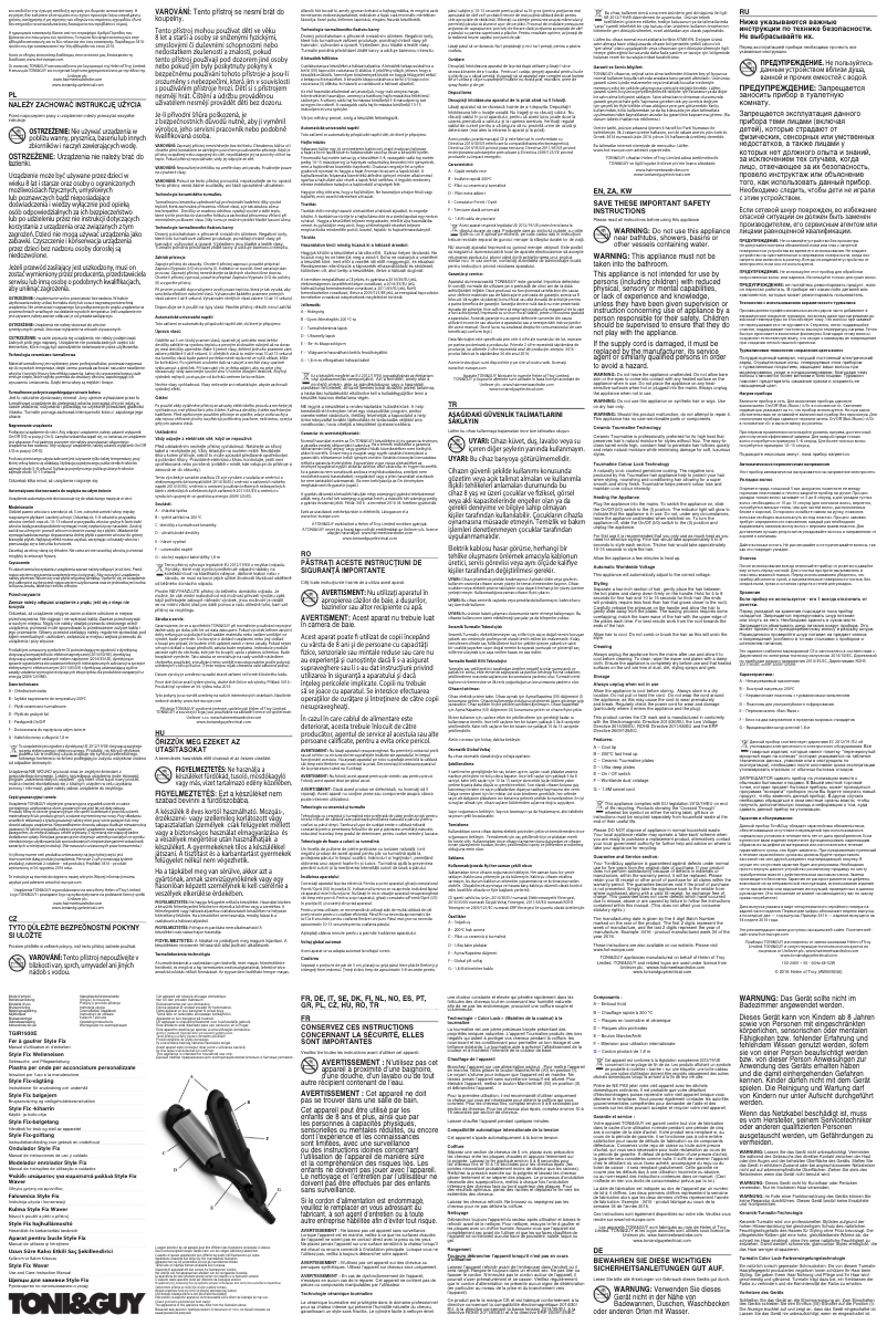 Page 1 de la notice Manuel utilisateur TONI&GUY TGIR1930E