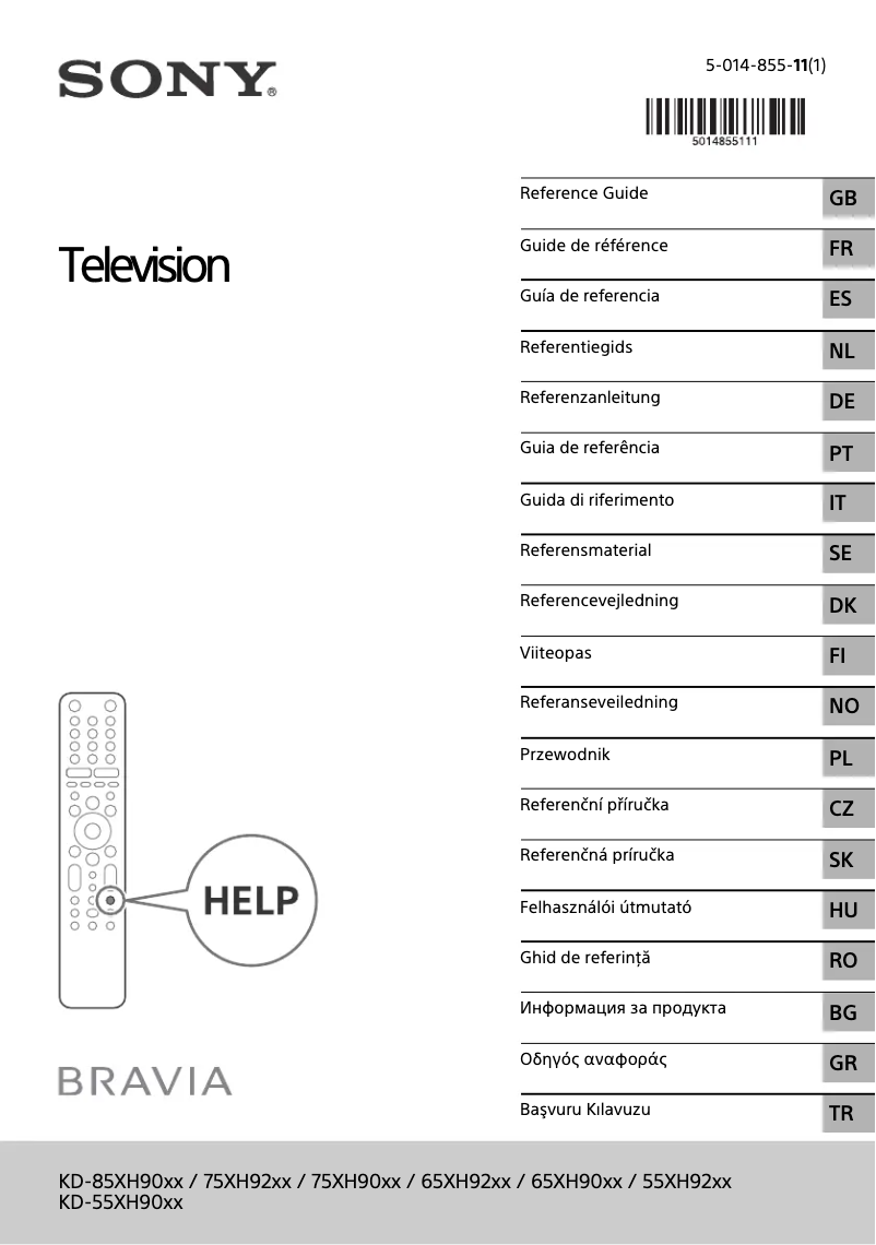 Page 1 de la notice Manuel utilisateur Sony Bravia KD-55XH9005