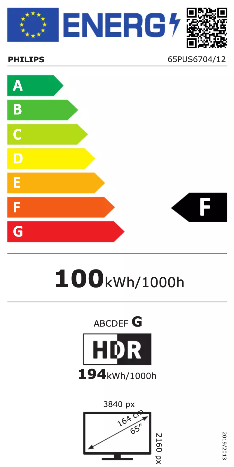Page n°1 - Label énergétique Philips 65PUS6704