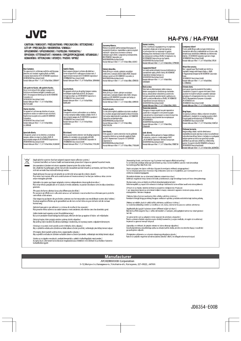Page 1 de la notice Manuel utilisateur JVC HA-FY6-BE