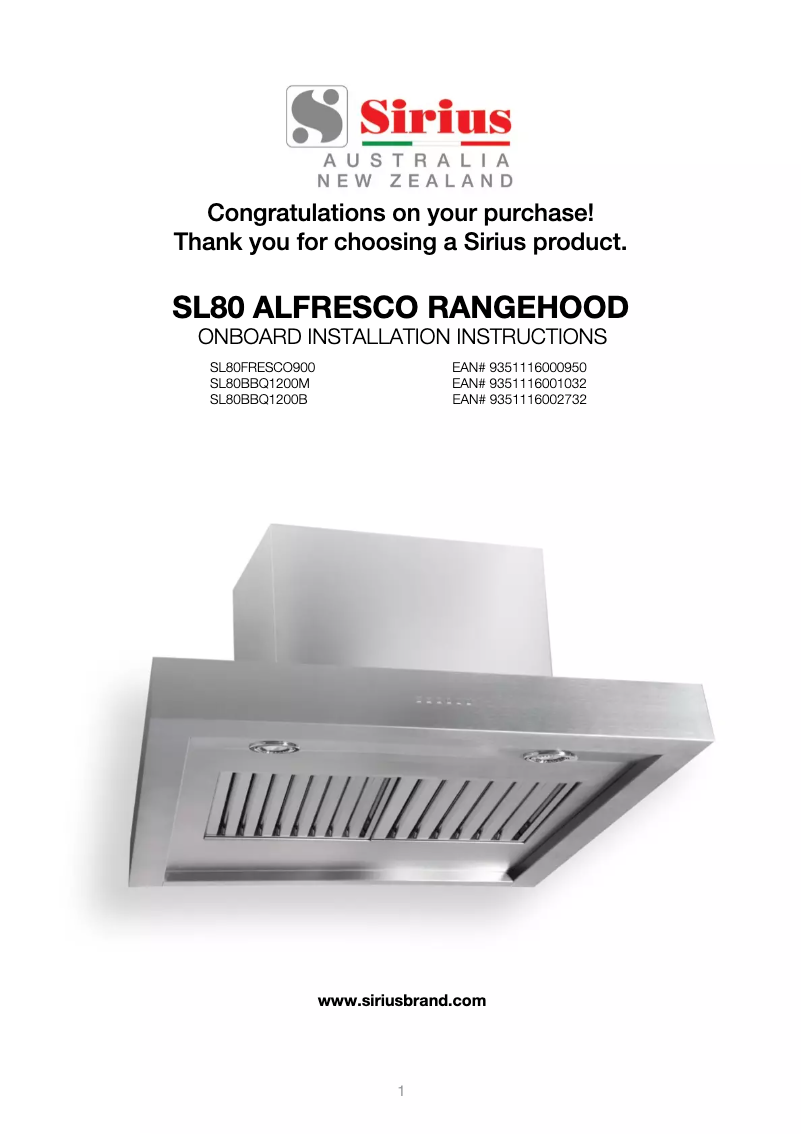 Page n°1 - Manuel utilisateur Sirius SL80 BBQ 1200M