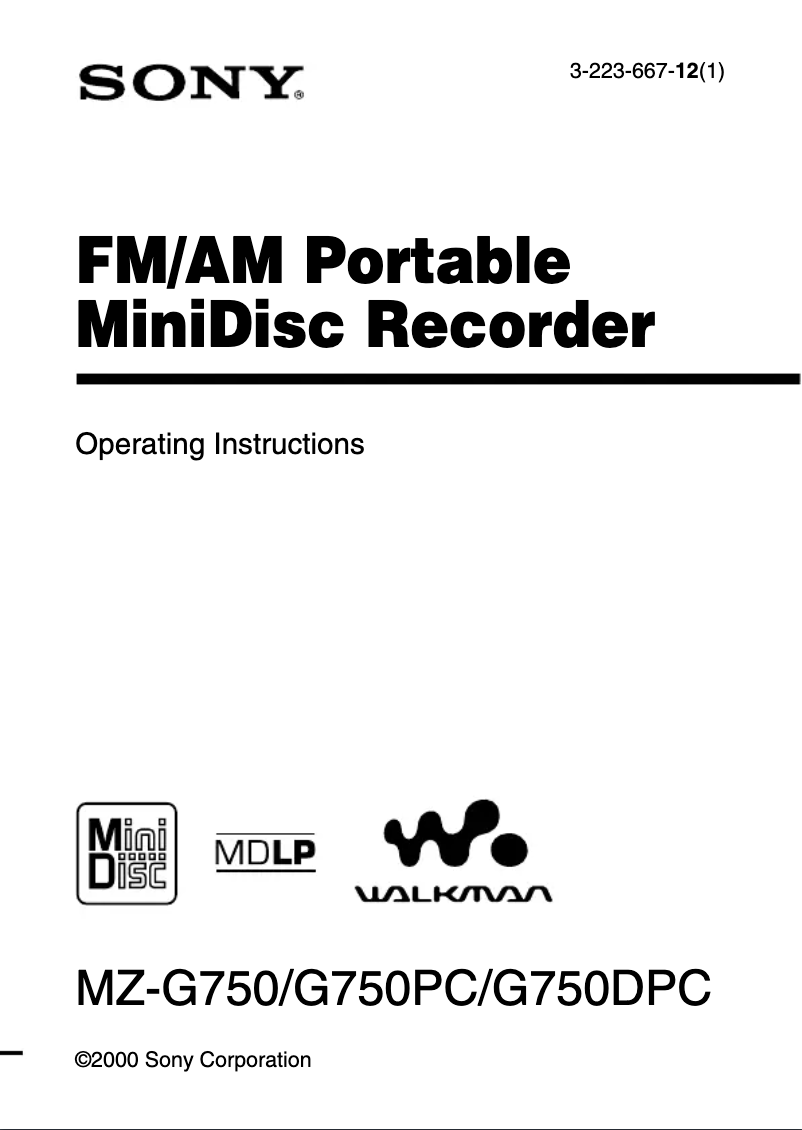 Image de la première page du manuel de l'appareil MZ-G750PC