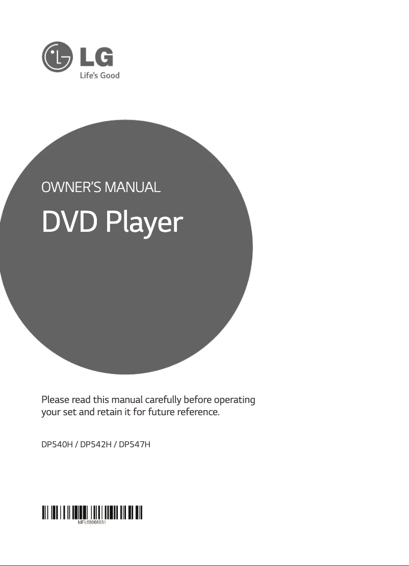 Page 1 de la notice Manuel utilisateur LG DP547H