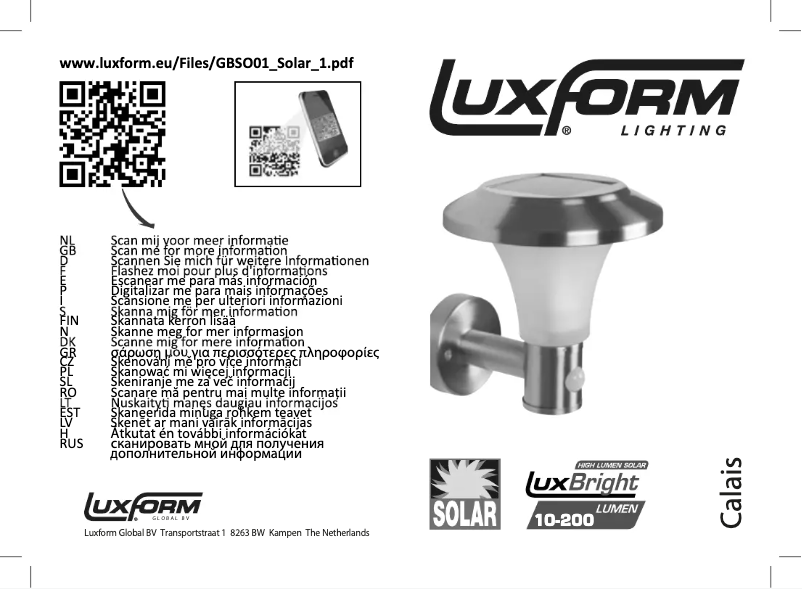 Page 1 de la notice Manuel utilisateur Luxform Lighting Calais